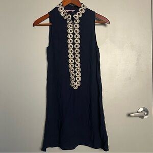 Lilly Pulitzer Jane Shilft Dress Navy and Gold Embroidered Sz 0
